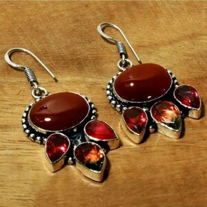 Carnelian Bi-Color Tourmaline Drop Dangle Earrings Jewelry 2.05"